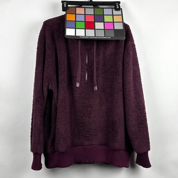 Members Mark Cozy Sherpa Pull Over Jacket Hoodie XL Plush Plum Quarter Zip-Up - Picture 11 of 11